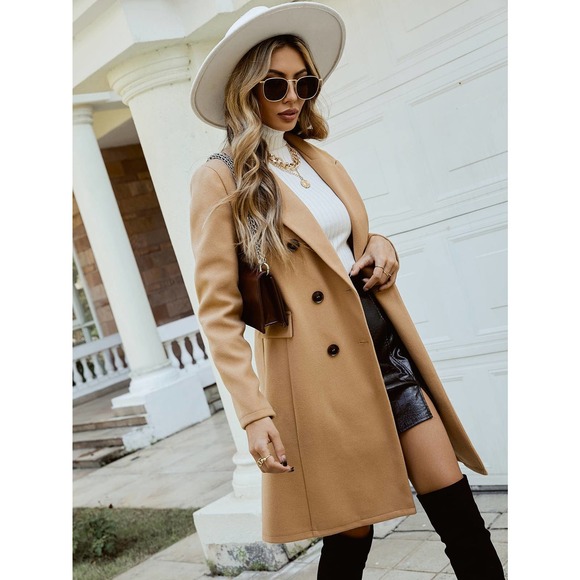 Double Breasted Overcoat peacoat pea coat preppy tan camel long line - Picture 5 of 7